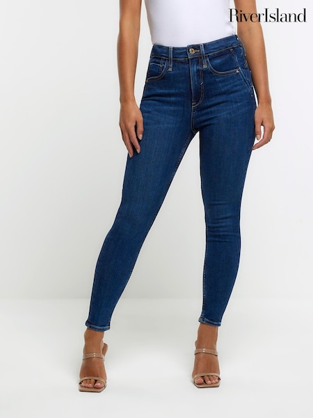 River Island Blue Petite High Rise Bum Sculpt Skinny Jeans (575957) | $39
