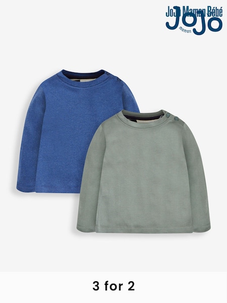 Denimblau & Khakigrün - JoJo Maman Bébé 2-Pack Plain Long Sleeved Tops (576124) | 32 €