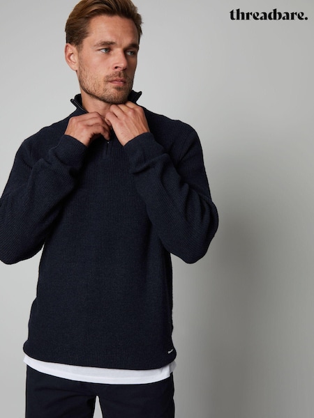 Threadbare Navy Lightweight 1/4 Zip Knitted Jumper (576194) | €37