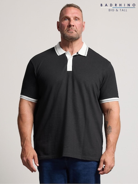 Μαύρο - Regular Badrhino Big & Tall Self Check Polo Shirt