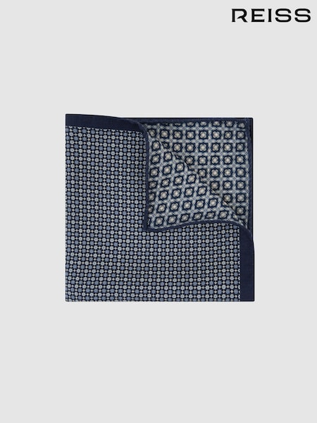 أزرق داكن - Regular Reiss Fiorenzo Silk Geometric Floral-print Pocket Square
