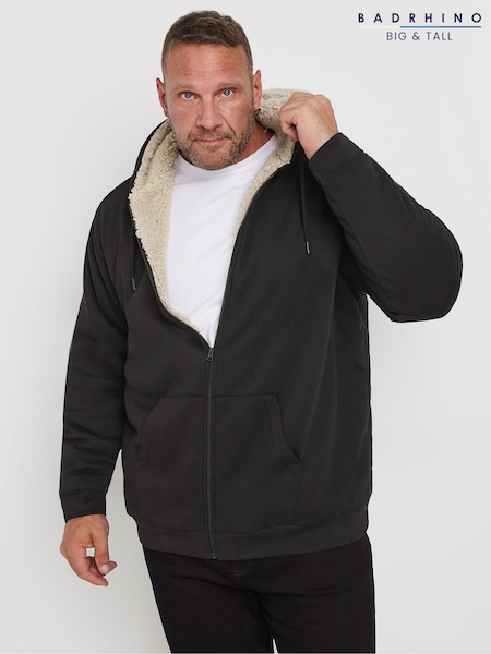 Black - Regular Badrhino Big & Tall Borg Zip Through Hoodie