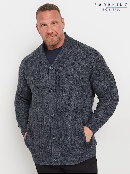 Blue - Regular Badrhino Big & Tall Knitted Shawl Cardigan