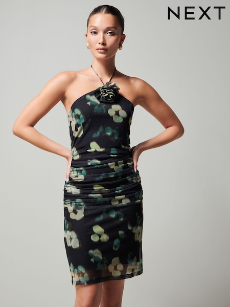Schwarz - Animal Print Corsage Halter Neck Mini Dress (576354) | 9 €