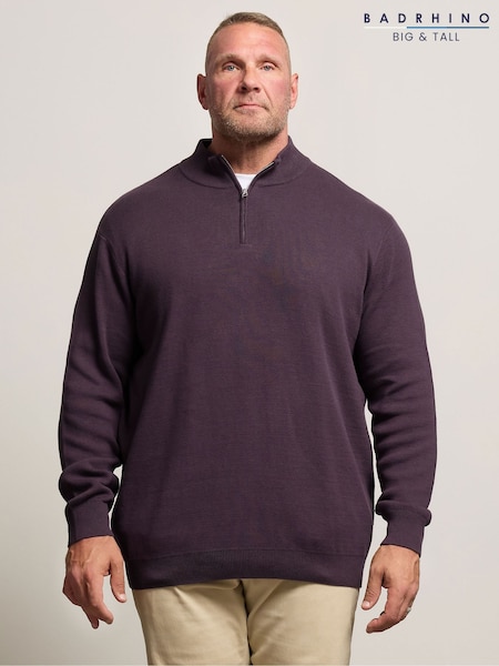 Purple - Regular Badrhino Big & Tall Milano Quarter Zip Knitted Jumper