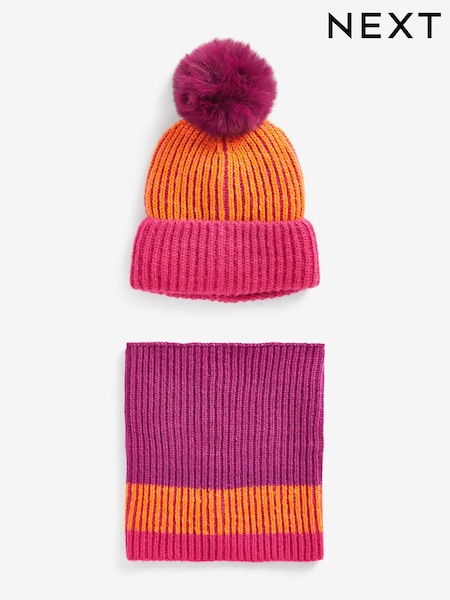 Orange/Pink Colourblock Hat & Scarf Set (1-16yrs) (1-13yrs) (576518) | €7.50 - €9