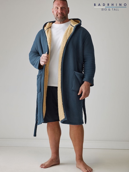 Blue - Regular Badrhino Big & Tall Waffle Borg Lined Dressing Gown