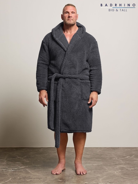 Grey - Regular Badrhino Big & Tall Super Soft Borg Dressing Gown