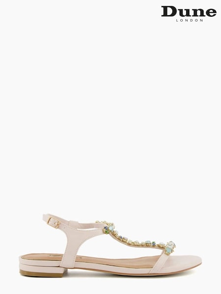 Dune London Cream Nissa Opal Tbar Flat Sandals (576620) | €32