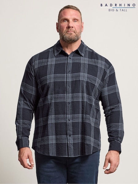 Blå - Regular Badrhino Big & Tall Textured Checked Shirt