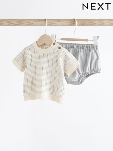 Grey/White Knitted Baby Top and Bloomer Short Set (0mths-2yrs) (576636) | €12.50 - €13