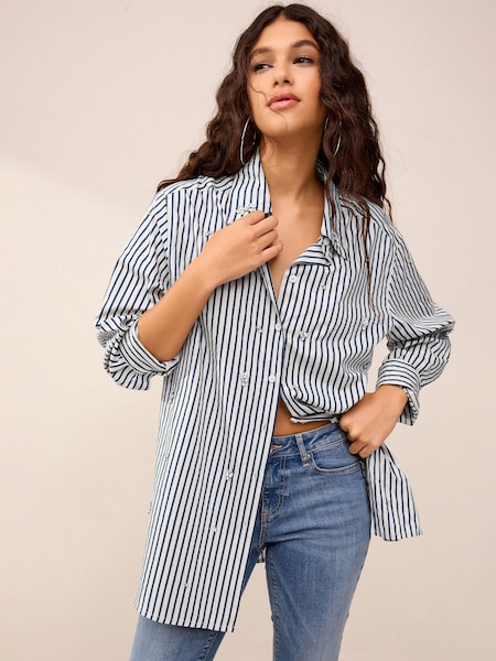 Modra črtasta - Gem Embellished Long Sleeve Shirt (576644) | € 28