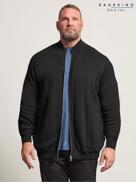 블랙 - Regular Badrhino Big & Tall Knitted Borg Zip Up Jacket