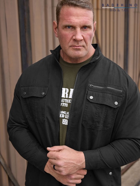 Black - Regular Badrhino Big & Tall Cotton Zip Through Jacket