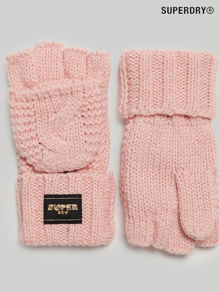 Розовый - Superdry 100% Cotton Cable Knit Gloves (576783) | €17