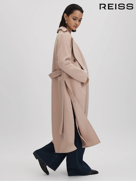 Reiss Neutral Sasha Wool Blend Double Breasted Blindseam Coat (577070) | €245
