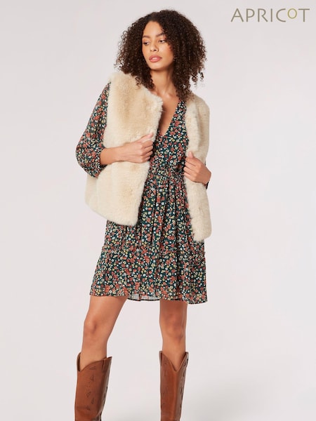 Apricot Natural Elegant Faux Fur Crop Gilet (577227) | €34