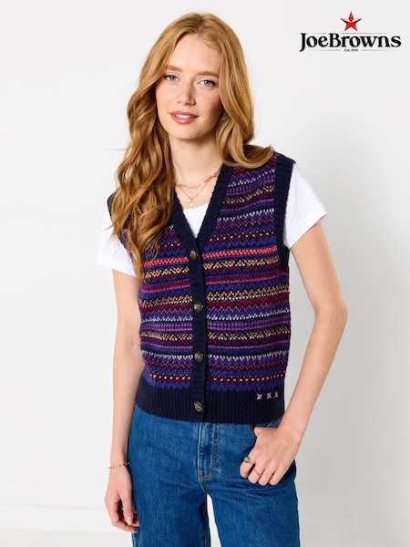 أرجواني - Joe Browns Freya Button Through Fairisle Vest