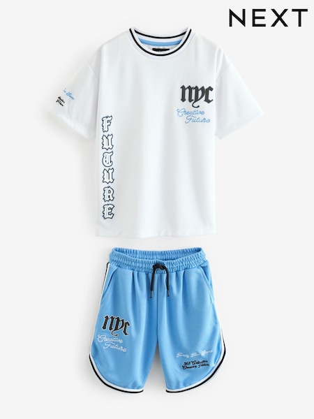 Bela/modra NYC - Mesh T-Shirt and Shorts Set (3-16yrs) (578055) | € 15 - € 21
