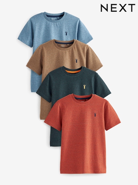 כתום/ירוק/כחול עם טקסטורה - Short Sleeve Stag Embroidered T-shirts 4 Pack (3-16yrs) (578244) | ‏84‏₪ - ‏109‏ ₪