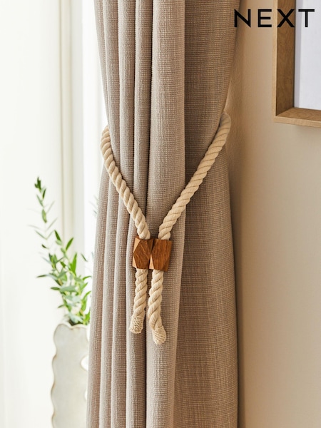 Set of 2 Natural Magnetic Rope and Wood Curtain Tieback (578412) | €12