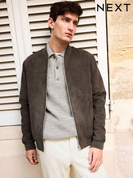 Dark Stone Faux Suede Bomber Jacket (578509) | $97