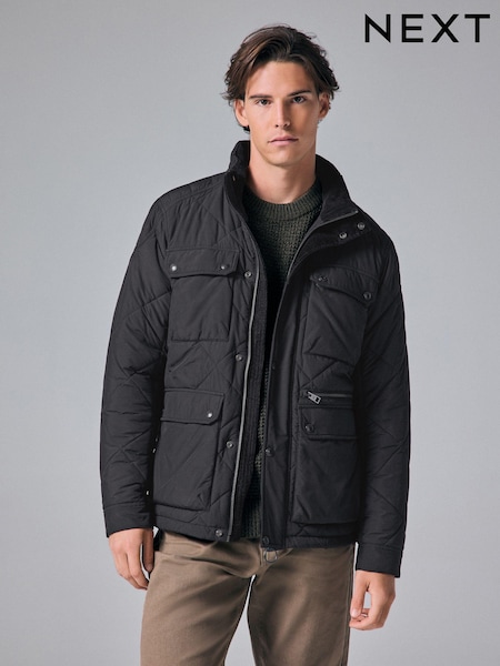 שחור - Diamond Quilted Shower Resistant Biker Jacket (578510) | ‏276‏₪