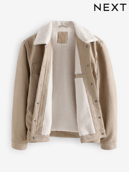 صخري - Faux Suede Borg Collared Trucker Jacket (578619) | ‏361 ر.س.‏