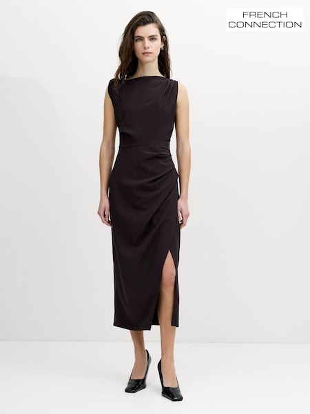 Brown - French Connection Carley Draped Midi Dress