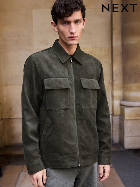 Green Faux Suede Collared Shacket (578672) | €26