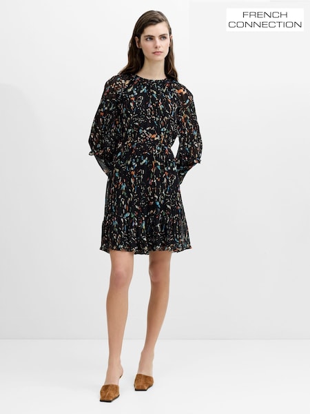 Black - French Connection Kylie Claudette Ruffles Sleeve Waist Tie Mini Dress