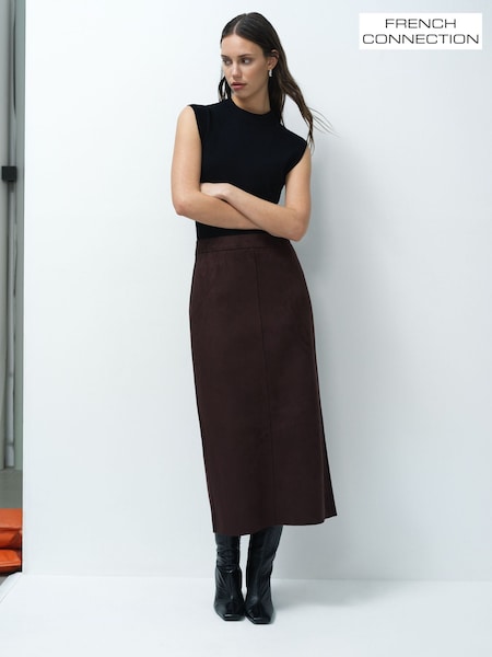 Brown - French Connection Laney Suedette Skirt
