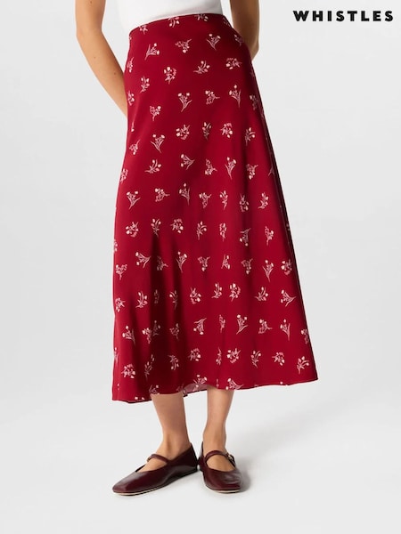 Red - Whistles Floral Fit And Flare Skirt