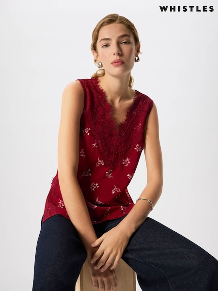 Rot - Whistles – Floral Oberteil mit Spitzenbesatz