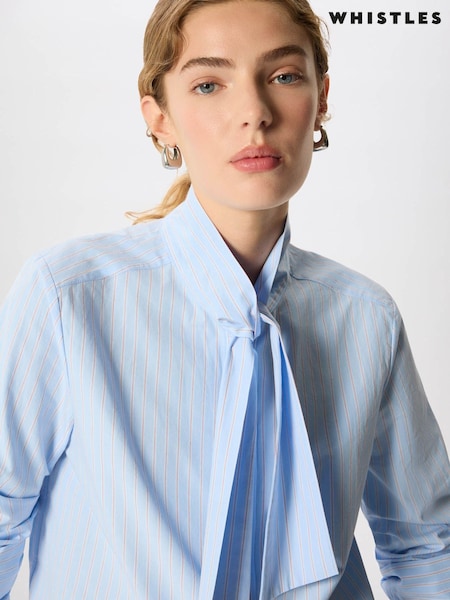 Blue - Whistles Scarf Stripe Cotton Shirt