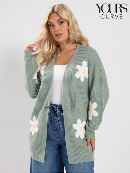 Vihreä - Yours Curve 3d Floral Midi Cardigan