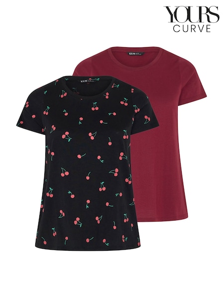レッド - Yours Curve Short Sleeve T-shirts 2 Pack