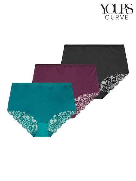 Green - Yours Curve Lace Back Full Briefs 3 Pack