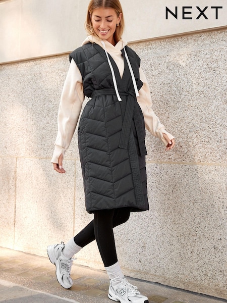 Black Longline Tie Waist Padded Gilet (579096) | €15