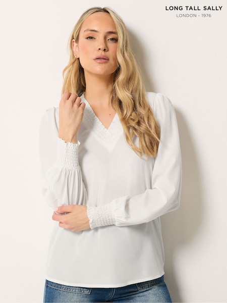 White - Long Tall Sally Shirred Neck Blouse