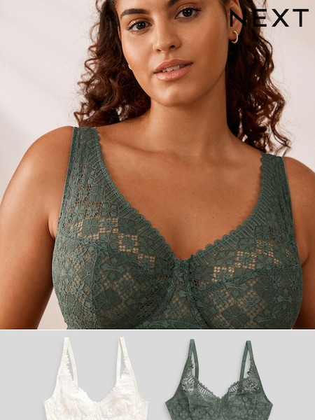 Green/Cream DD+ Non Pad Full Cup Geo Lace Bras 2 Pack (579555) | € 5