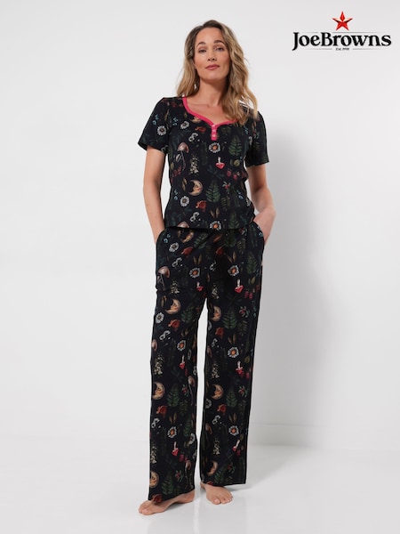 أسود - Joe Browns Wild Woodland Print Jersey Pyjamas Set