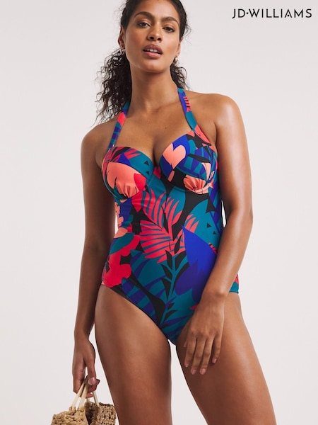 JD Williams Black Tropical Print Mix and Match Padded Underwired Plunge Swimsuit (579685) | €24