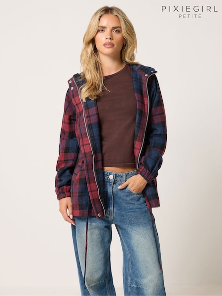 Red - Pixiegirl Petite Check Brushed Parka Jacket