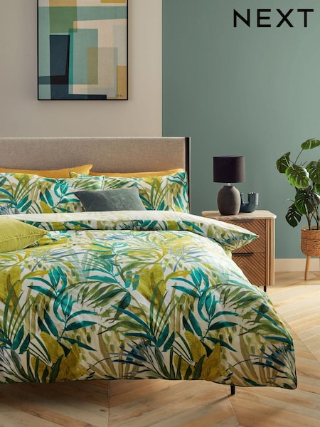 Tropical Leaf with Pipe Edge 100% Cotton Duvet Cover and Pillowcase Set (580035) | €14 - €30
