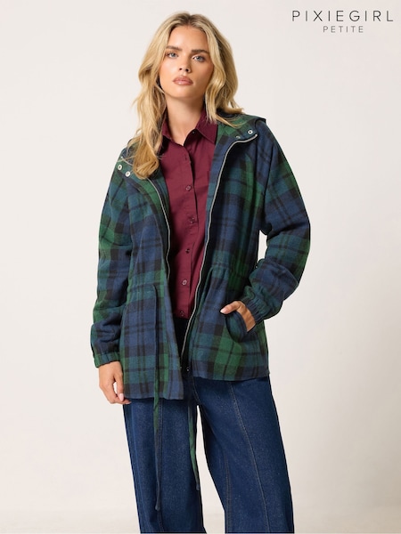 Blue - Pixiegirl Petite Check Brushed Parka Jacket