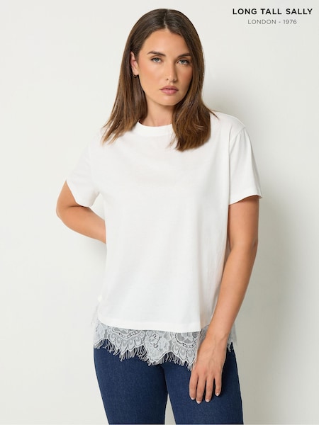 Ақ - Long Tall Sally Lace Hem T-shirt