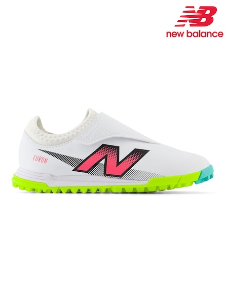 New Balance White Kids Furon Dispatch Hook and Loop Astro Turf v7+ Football Boots (580498) | €46