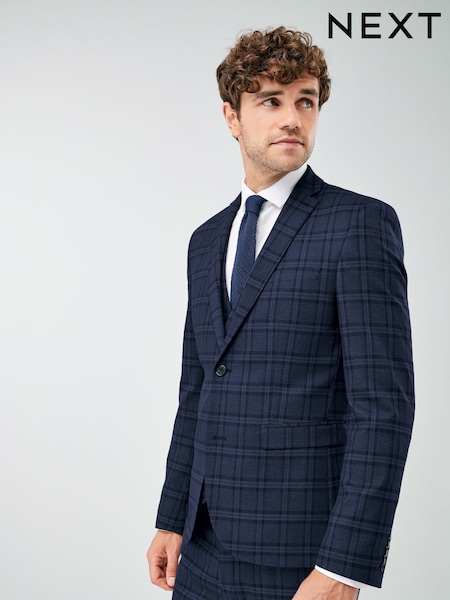Синий - Облегающий крой - Check Suit Jacket (580608) | €27