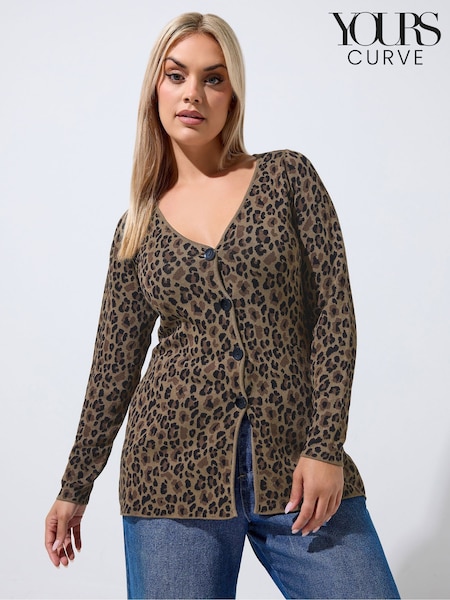 Brown - Yours Curve Limited Flare Hem Long Sleeve Cardigan